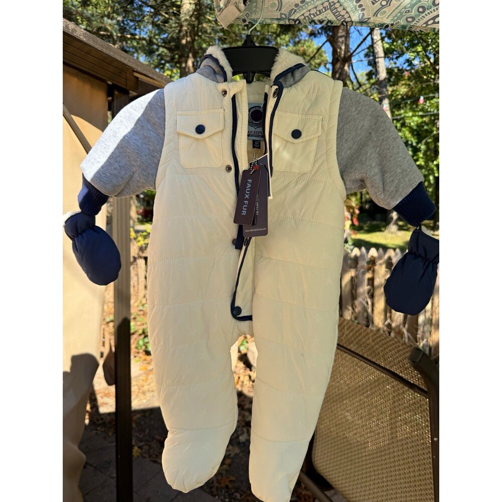Urban Republic Hooded Zip One-Piece Coverall Faux Fur Lined White/Gray
